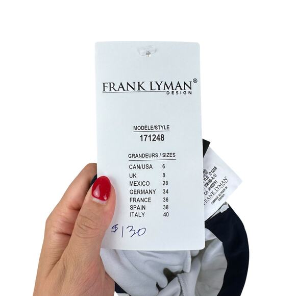 Frank Lyman NWT Navy & White Stripe Crepe Texture Wide Leg Lined Trouser Pants - Picture 7 of 9